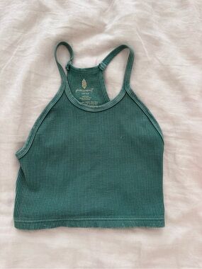 Free People Ribbed Racerback Tank Top in Teal Green